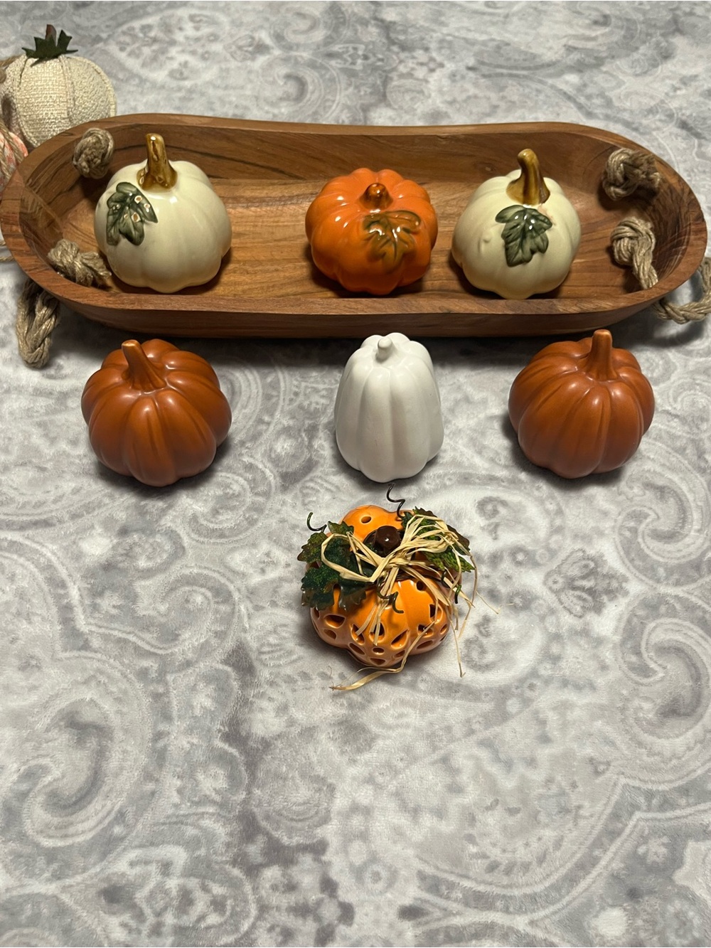 Ceramic Pumpkin Décor Collection - Orange & Cream